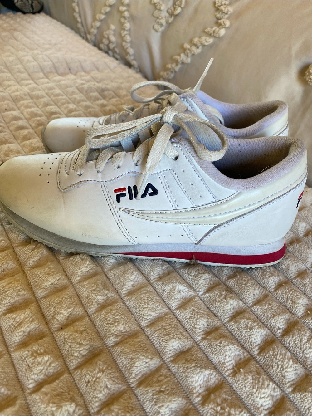 FILA White Athletic Sneakers with Red and Navy Accents